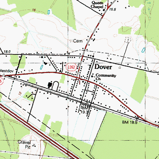 Topographic Map of Dover Post Office, NC