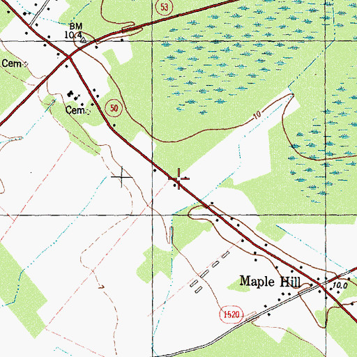 Topographic Map of Maple Hill Post Office, NC