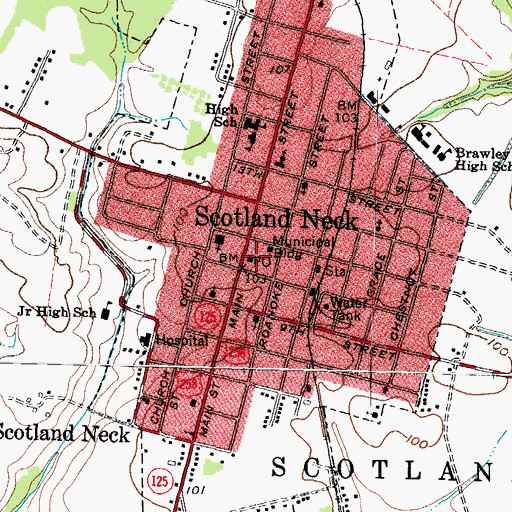 Topographic Map of Scotland Neck Post Office, NC