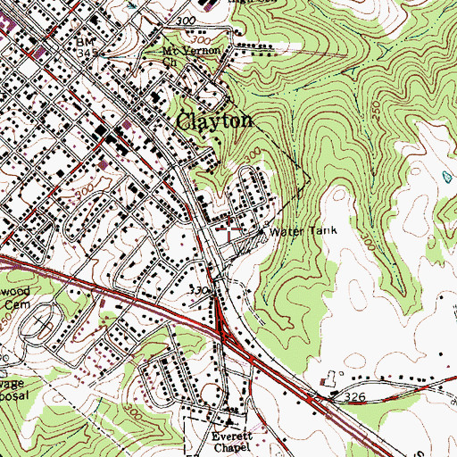 Topographic Map of Clayton Post Office, NC