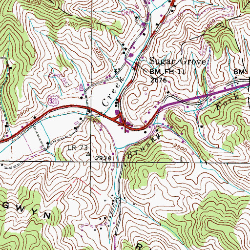 Topographic Map of Sugar Grove Post Office, NC