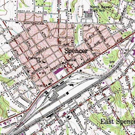 Topographic Map of Spencer Post Office, NC