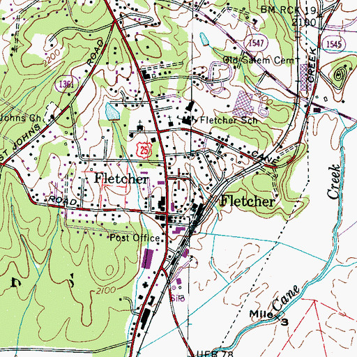 Topographic Map of Fletcher Post Office, NC