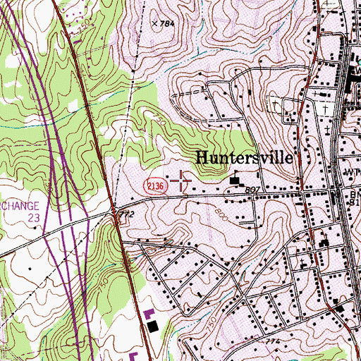 Topographic Map of Huntersville Post Office, NC