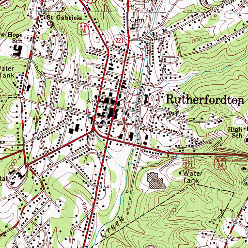 Topographic Map of Rutherfordton Post Office, NC