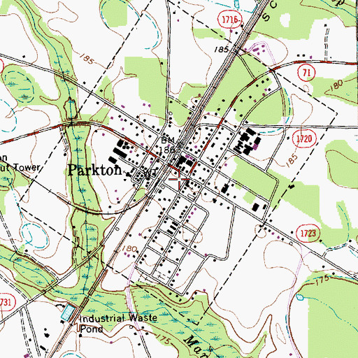 Topographic Map of Parkton Post Office, NC