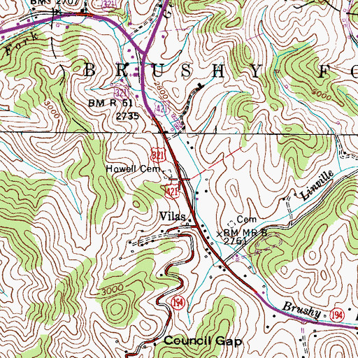 Topographic Map of Vilas Post Office, NC