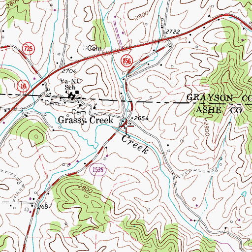 Topographic Map of Grassy Creek Post Office, NC