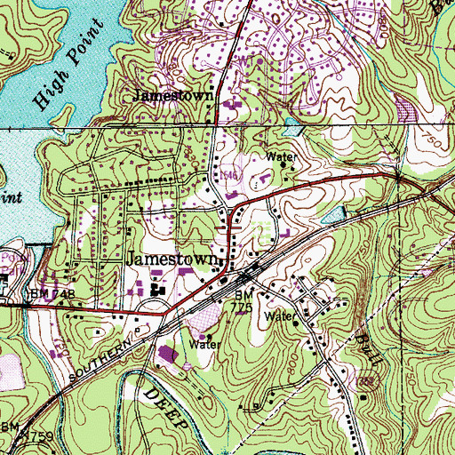 Topographic Map of Jamestown Post Office, NC