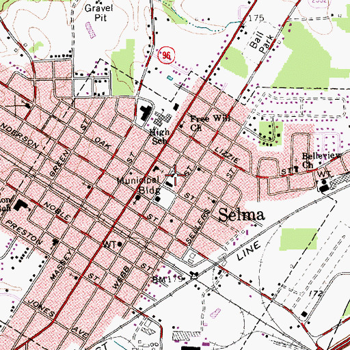 Topographic Map of Selma Post Office, NC