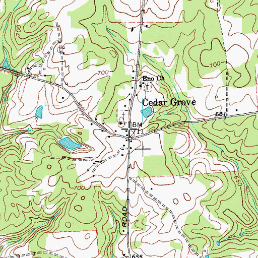 Topographic Map of Cedar Grove Post Office, NC