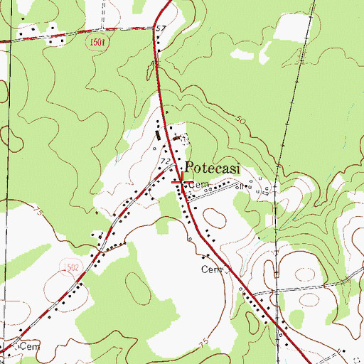 Topographic Map of Potecasi Post Office, NC