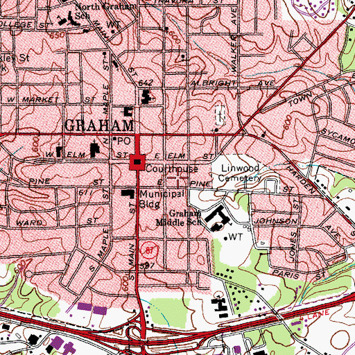Topographic Map of Graham Post Office, NC
