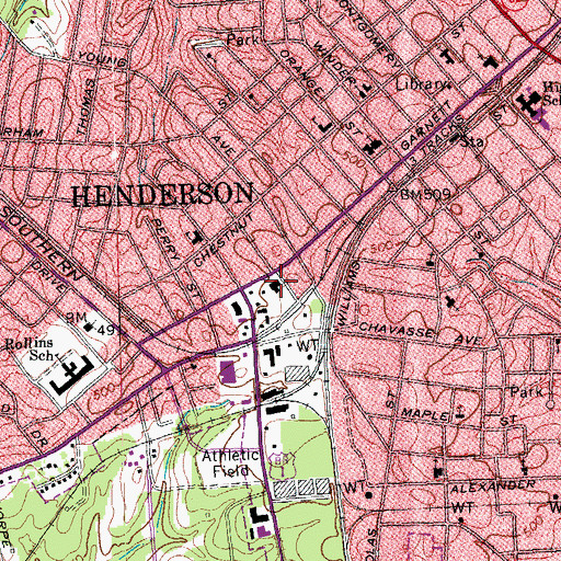 Topographic Map of Henderson Post Office, NC