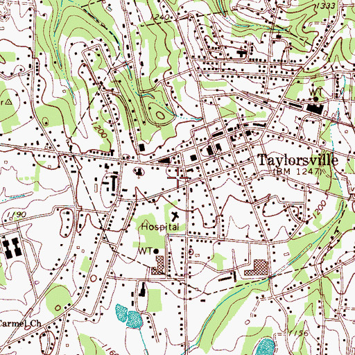 Topographic Map of Taylorsville Post Office, NC