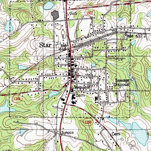 Topographic Map of Star Post Office, NC