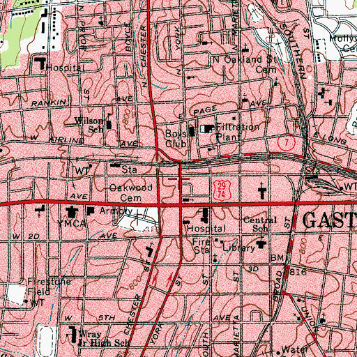 Topographic Map of Gastonia Post Office, NC