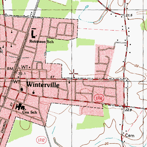 Topographic Map of Winterville Post Office, NC