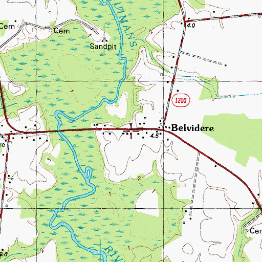 Topographic Map of Belvidere Post Office, NC