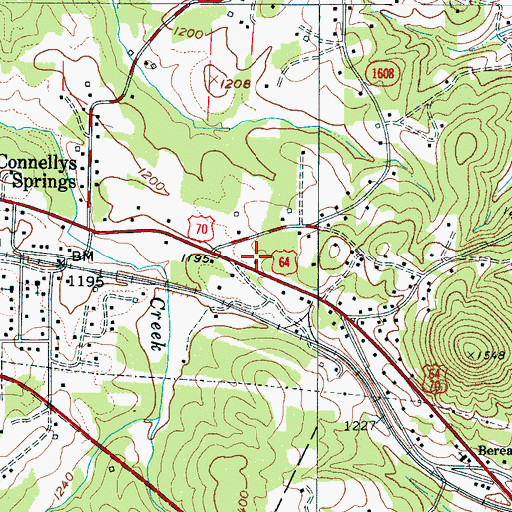 Topographic Map of Connelly Springs Post Office, NC