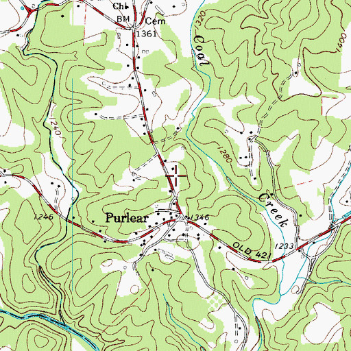 Topographic Map of Purlear Post Office, NC