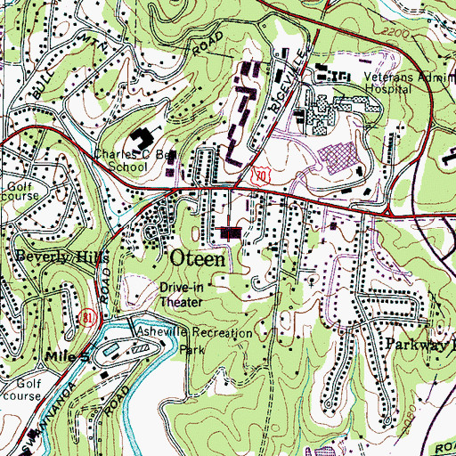 Topographic Map of Oteen Post Office, NC