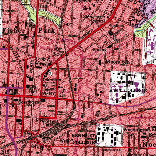 Topographic Map of Greensboro Post Office, NC