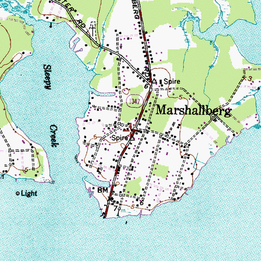 Topographic Map of Marshallberg Post Office, NC