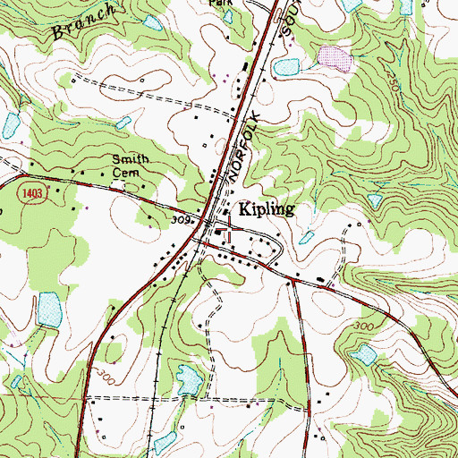 Topographic Map of Kipling Post Office, NC