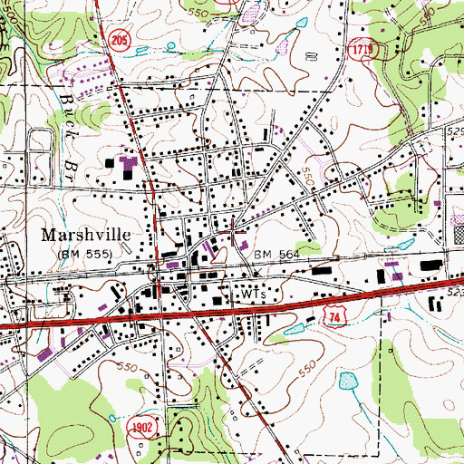Topographic Map of Marshville Post Office, NC