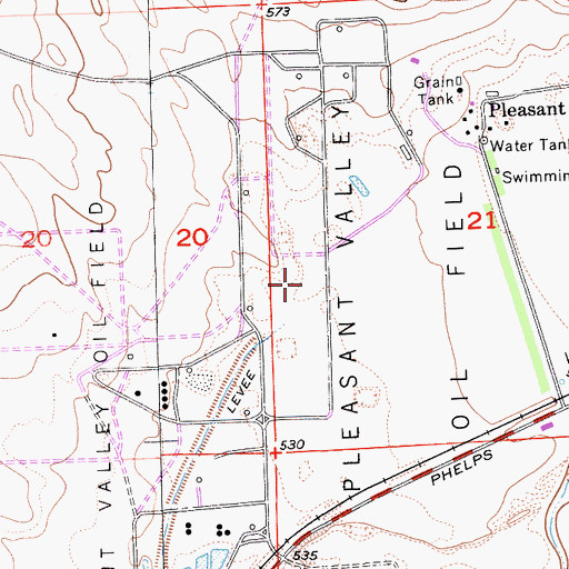Topographic Map of Pleasant Valley Oil Field, CA