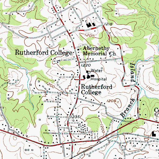 Topographic Map of Rutherford College Post Office, NC