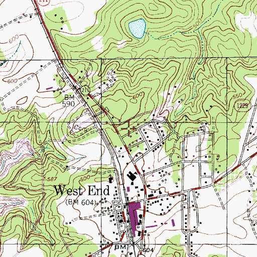 Topographic Map of West End Post Office, NC