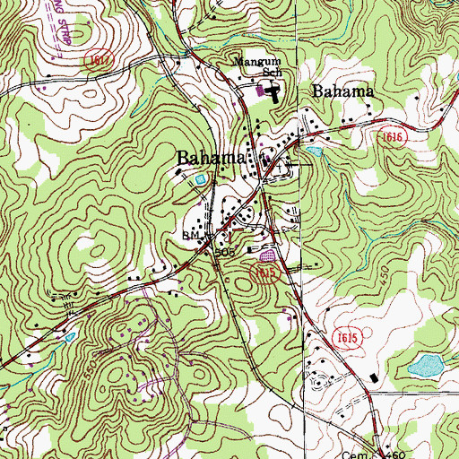 Topographic Map of Bahama Post Office, NC