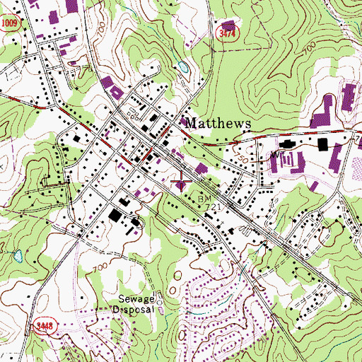 Topographic Map of Matthews Post Office, NC
