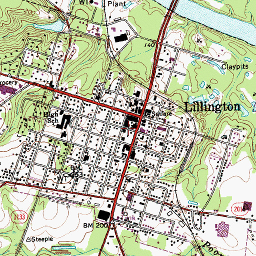 Topographic Map of Lillington Post Office, NC