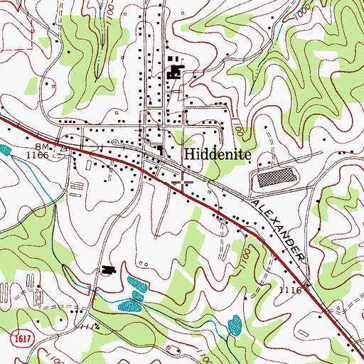 Topographic Map of Hiddenite Post Office, NC