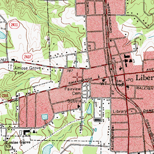 Topographic Map of Liberty Post Office, NC