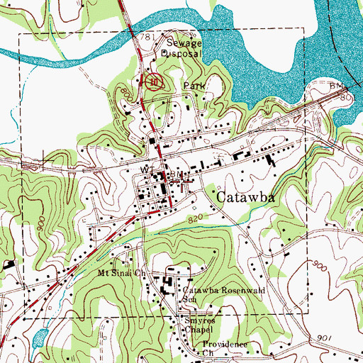 Topographic Map of Catawba Post Office, NC