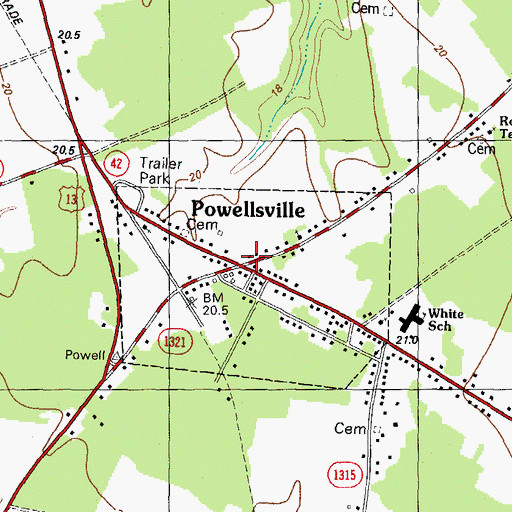Topographic Map of Powellsville Post Office, NC