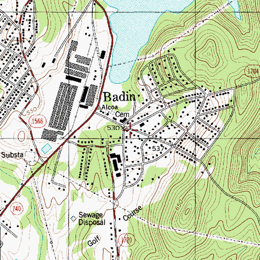 Topographic Map of Badin Post Office, NC
