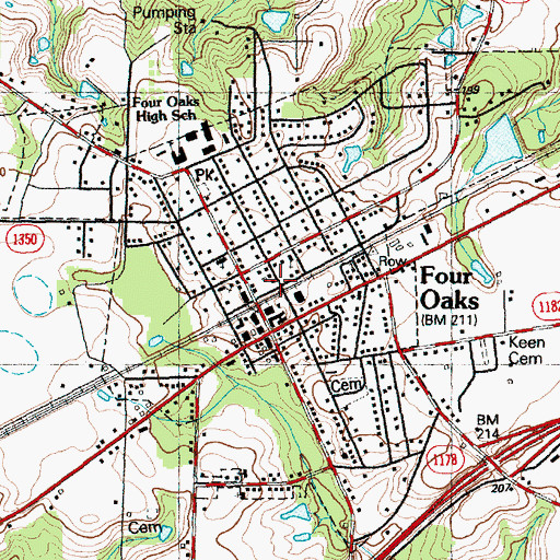 Topographic Map of Four Oaks Post Office, NC