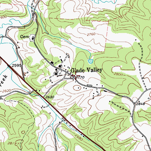 Topographic Map of Glade Valley Post Office, NC
