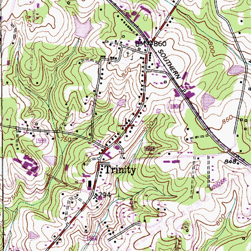 Topographic Map of Trinity Post Office, NC