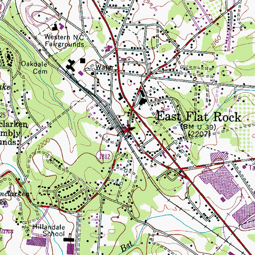 Topographic Map of East Flat Rock Post Office, NC