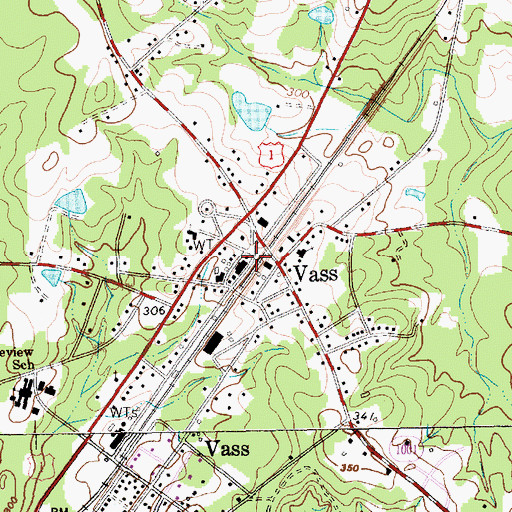 Topographic Map of Vass Post Office, NC