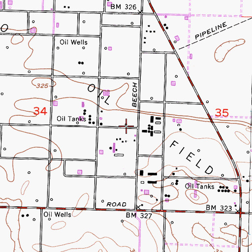 Topographic Map of Rio Bravo Oil Field, CA