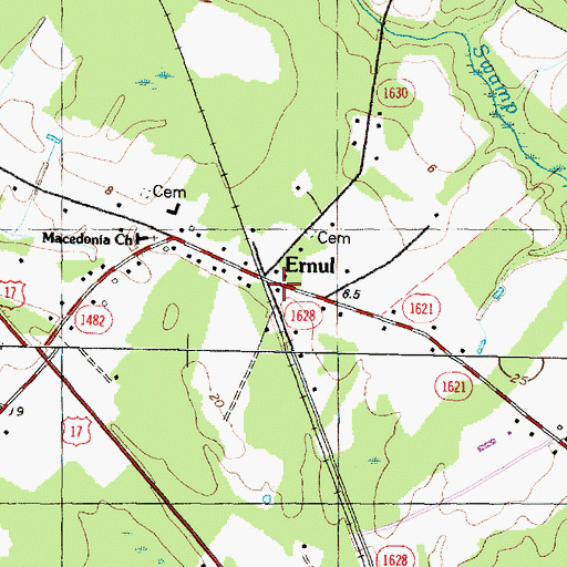 Topographic Map of Ernul Post Office, NC