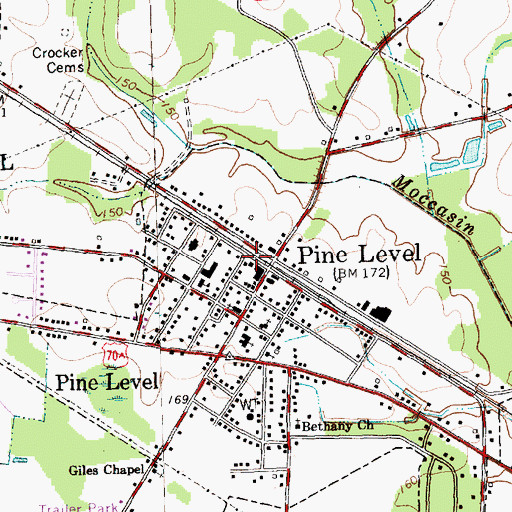 Topographic Map of Pine Level Post Office, NC