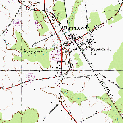 Topographic Map of Bunnlevel Post Office, NC